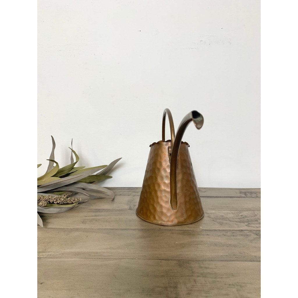 Vintage Hammered Copper Watering Can with Curved Handle and Long Spout Vase