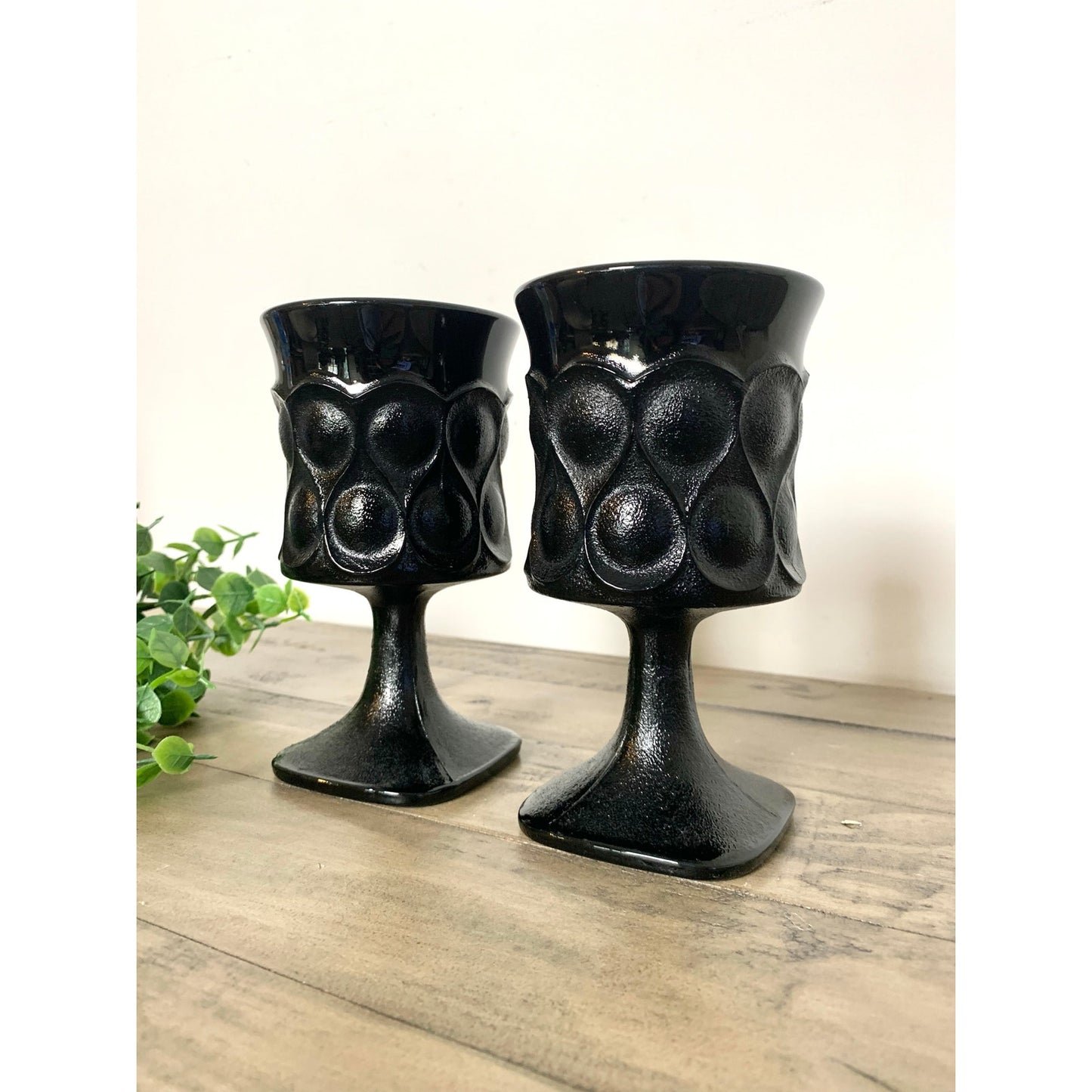 Vintage Noritake Spotlight Ebony Black Glass Water Goblets Mid Century Modern