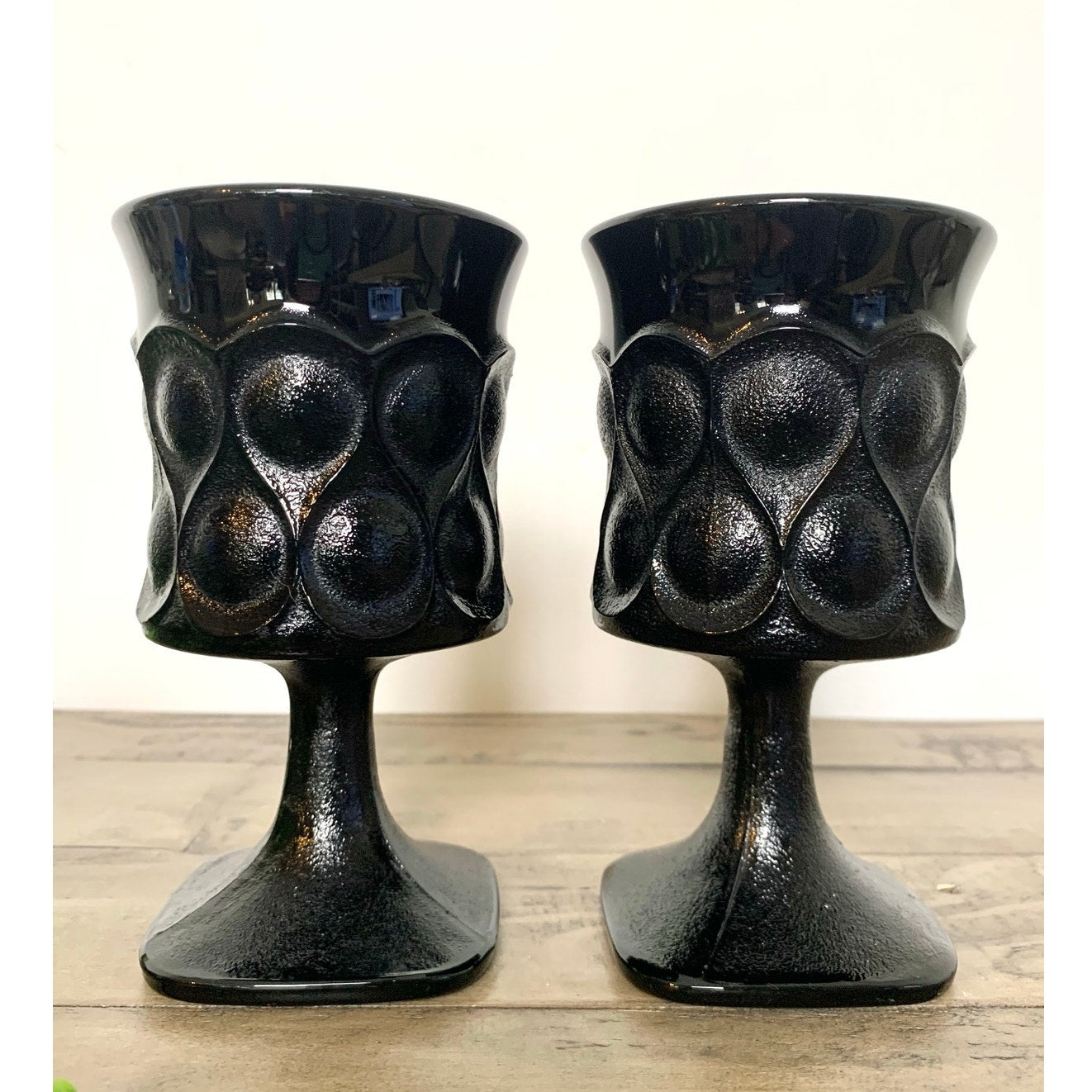 Vintage Noritake Spotlight Ebony Black Glass Water Goblets Mid Century Modern