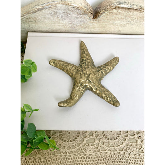 Vintage Solid Brass Starfish Figurine Coastal Cottage Beach Nautical Shell Decor