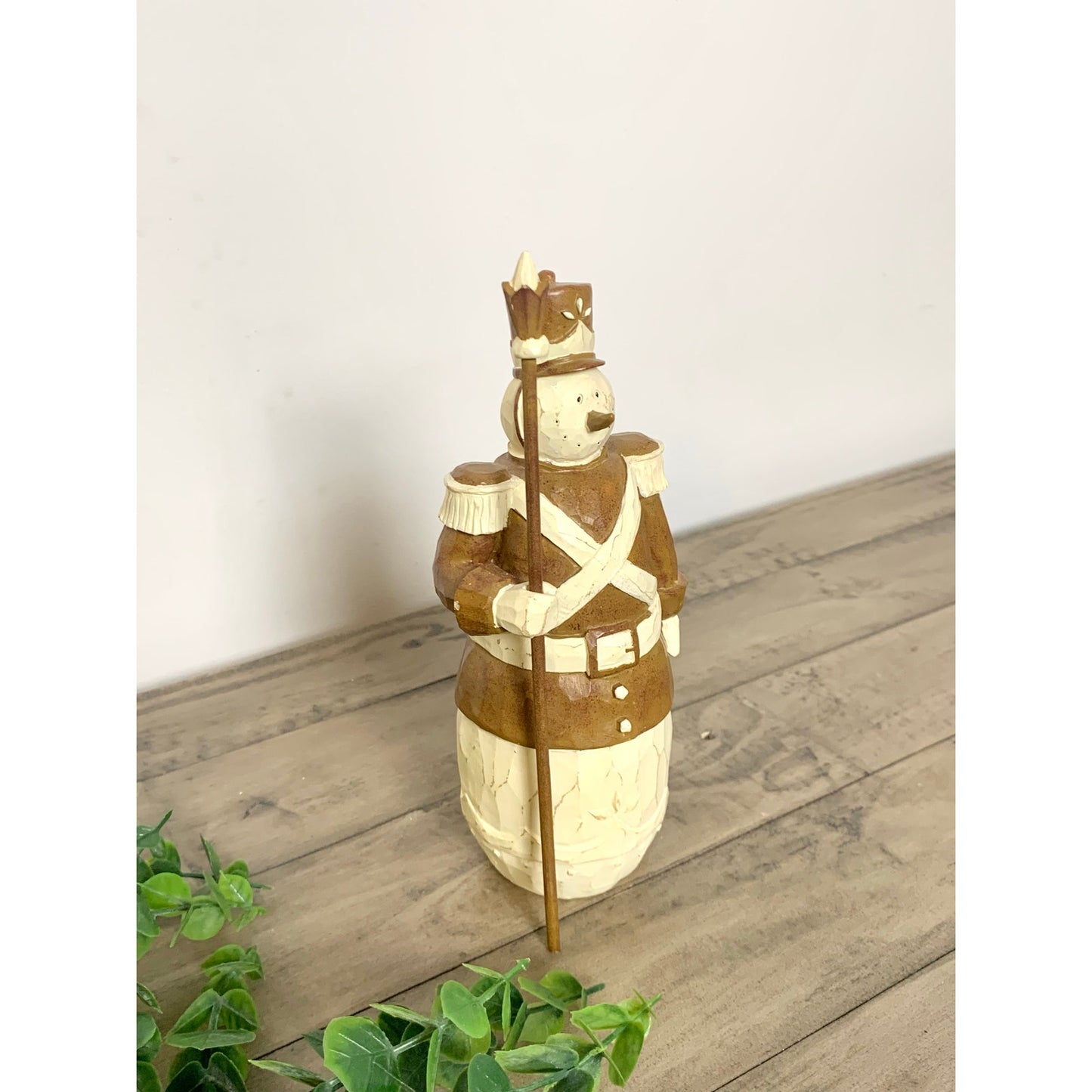 Vintage Hand Carved Snowman Soldier Christmas Figurine Rustic Wooden Winter