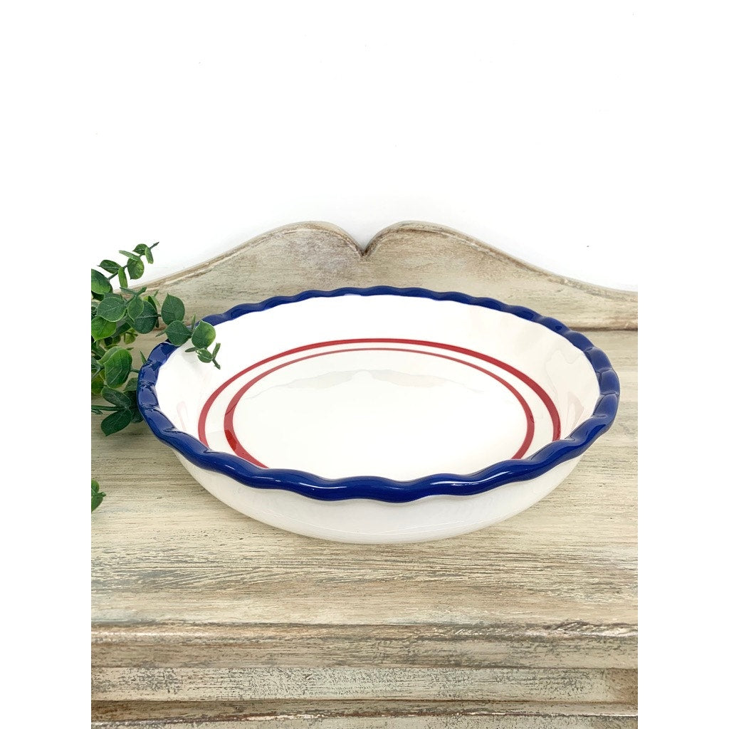 Sonoma Nantucket Pie Dish Red White Blue Ceramic Baking Dish Americana Decor