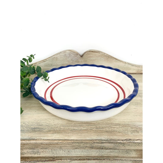 Sonoma Nantucket Pie Dish Red White Blue Ceramic Baking Dish Americana Decor