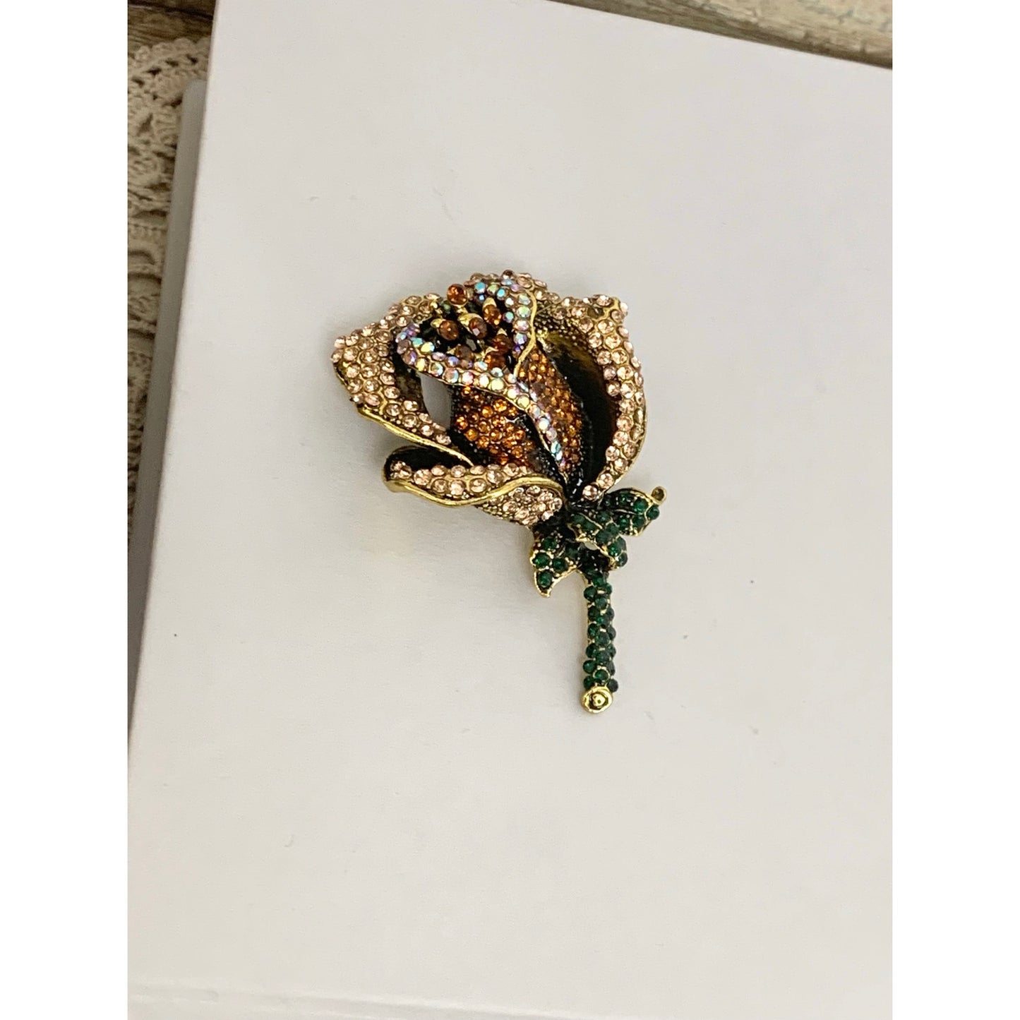 Rhinestone Rose Brooch and Pendant Gold Tone Flower Pin Statement Jewelry