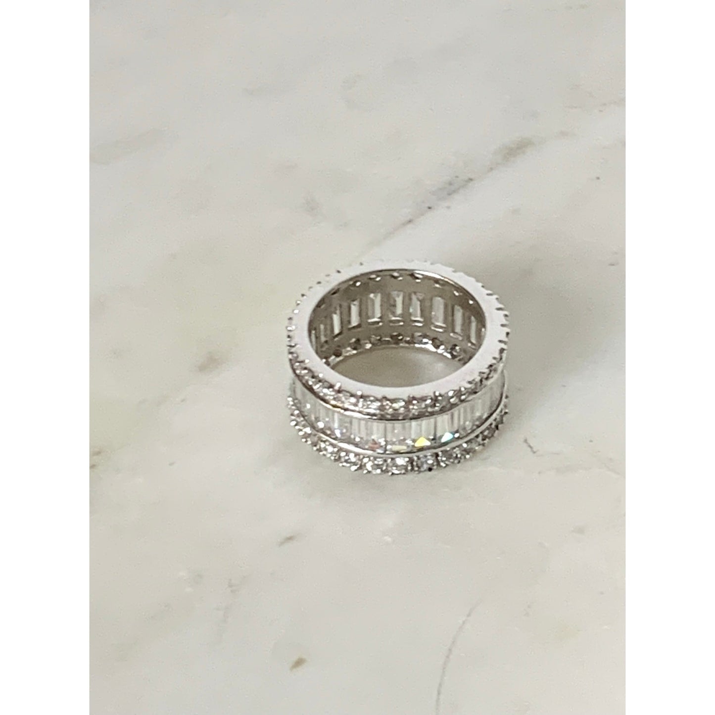 Vintage Sterling Silver Wide Band CZ Eternity Ring Size 8.25 RP 925 Classic Glam