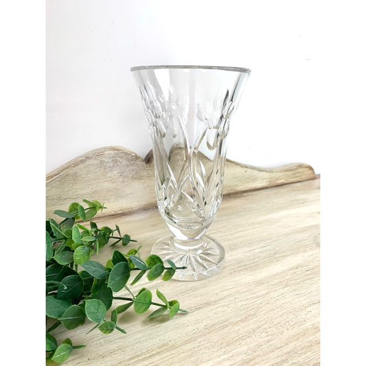 Vintage Waterford Crystal Vase Cut Floral Pedestal Footed Classic Elegant Decor 7in