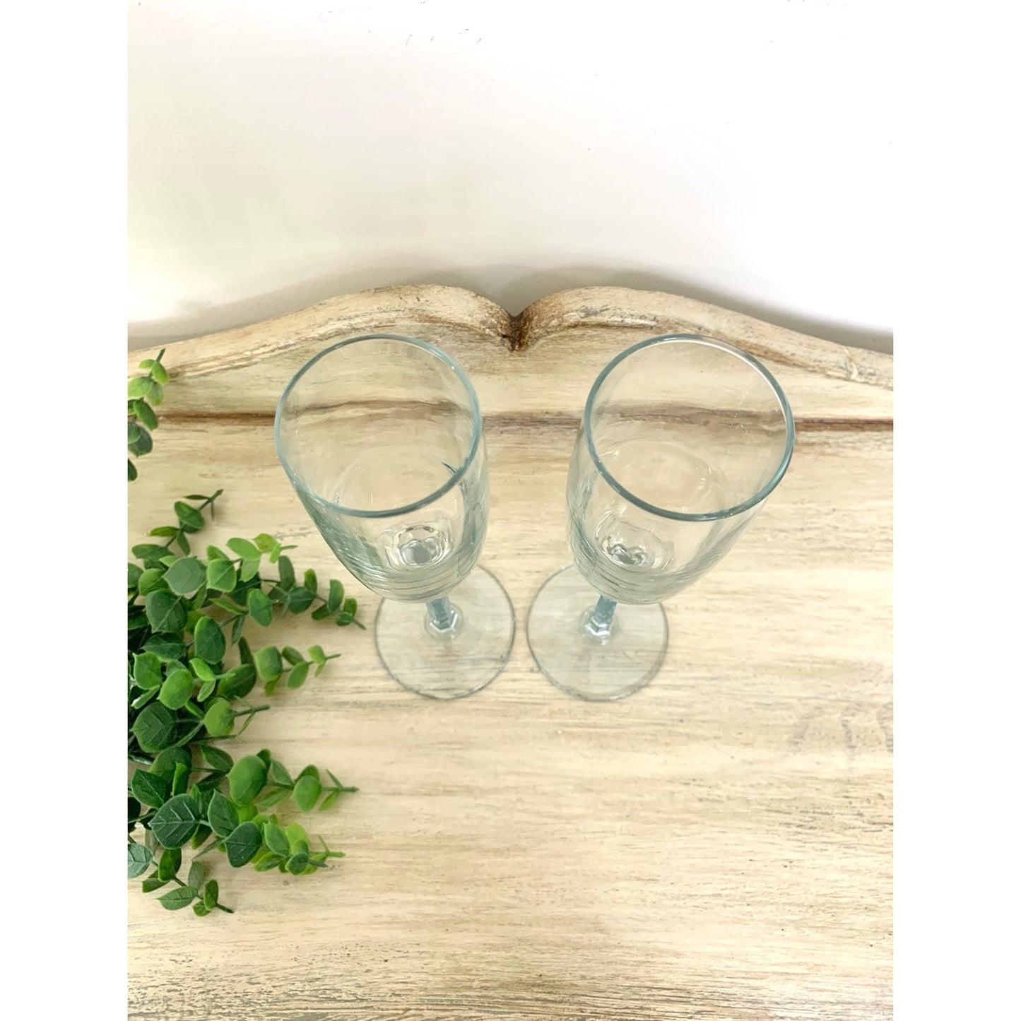 Vintage Champagne Flutes Set Ice Blue Stem Glasses Pair Wedding Servingware