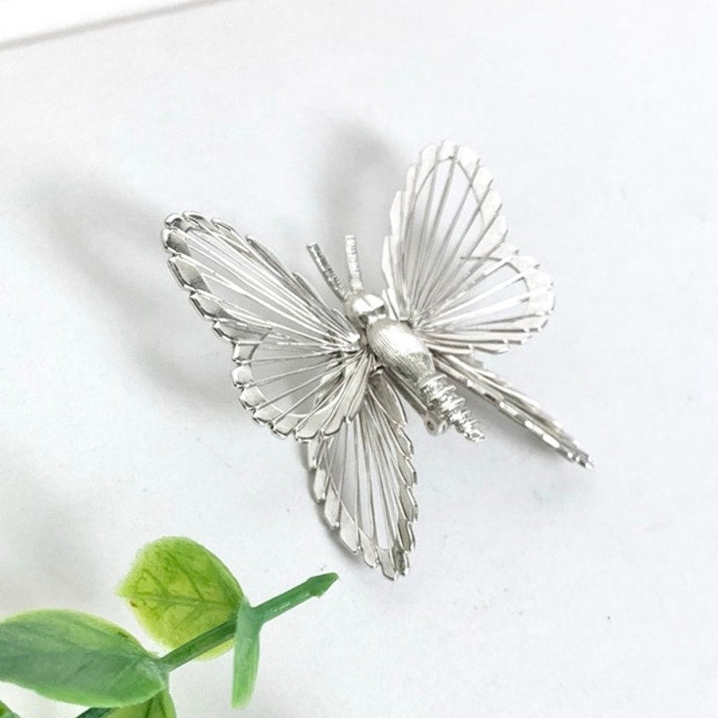 Vintage Monet Butterfly Brooch Silvertone Filigree Wing Pin Signed Statement Nature Jewelry