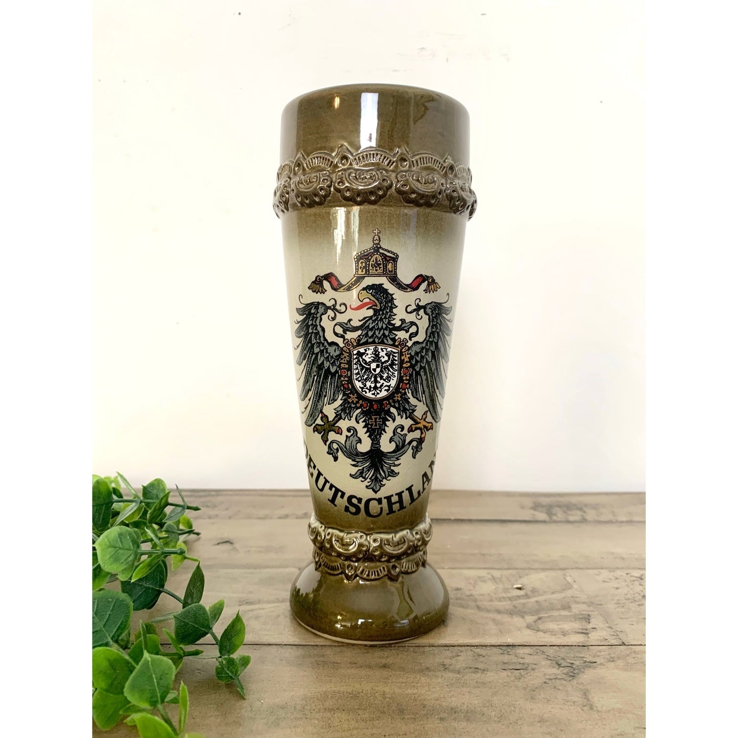 Vintage KING West Germany Deutschland Ceramic Stein Vase with German Eagle Crest