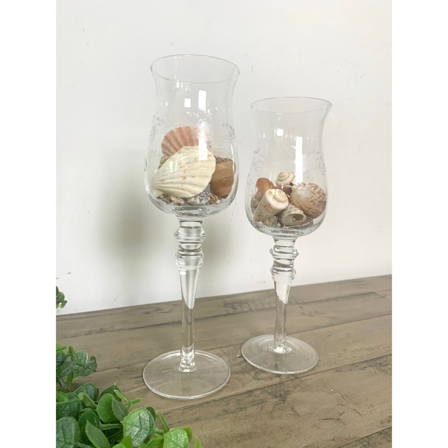 Vintage Princess House Etched Glass Hurricane Candle Holders – Floral Design, Set of 2