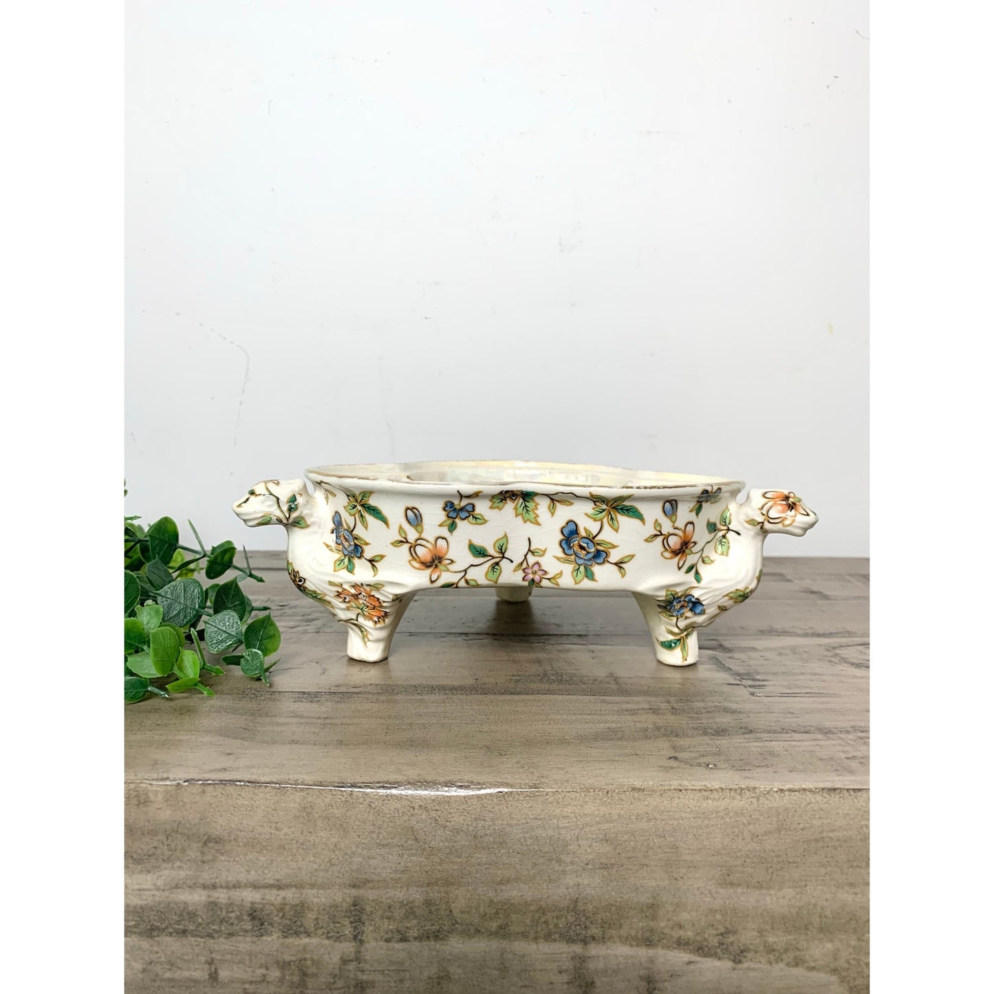 Vintage Japan Floral Ceramic Dish Trinket Serving Lusterware Bowl Catchall Retro