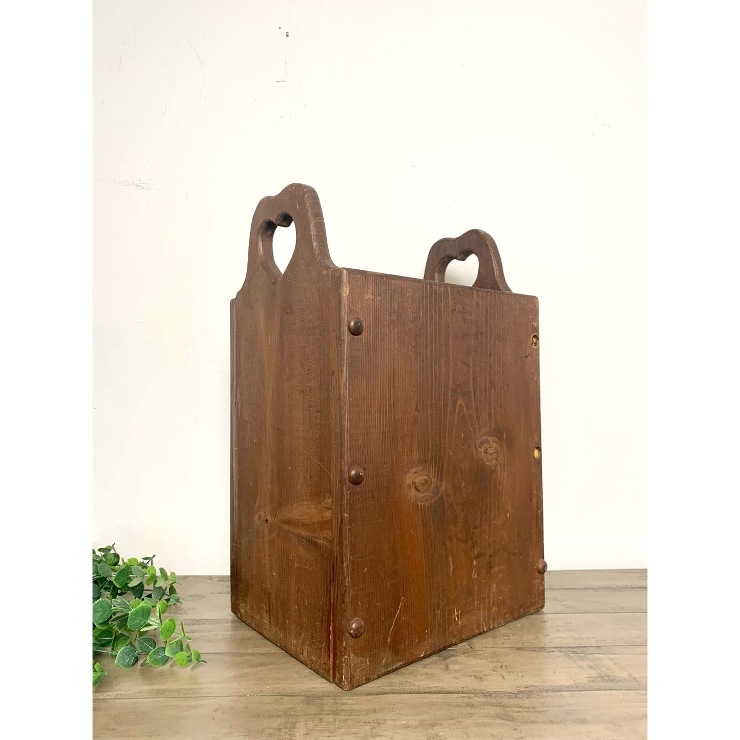 Vintage Wood Heart Cutout Umbrella Stand Magazine Holder Primitive Farmhouse Feminine Rustic