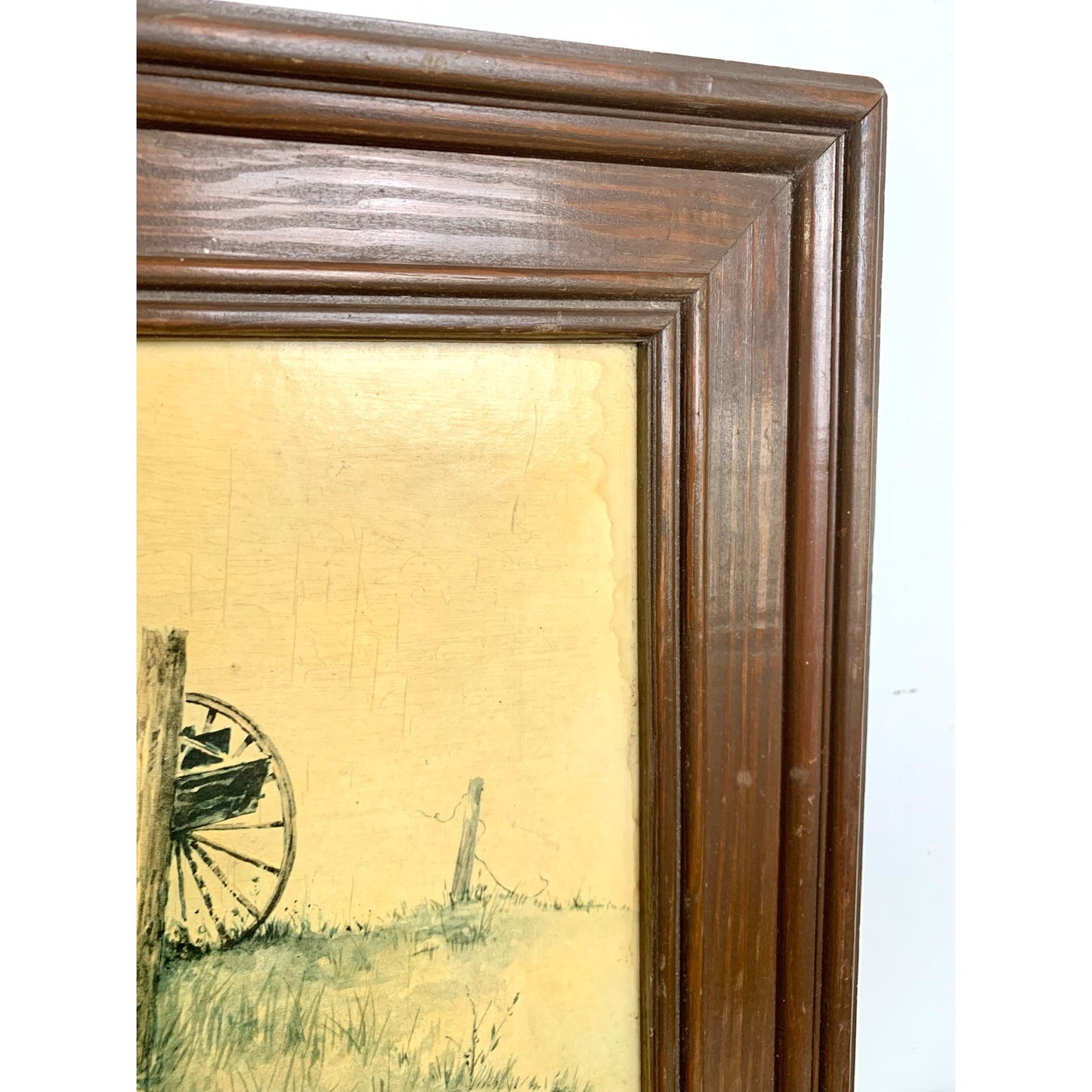 Vintage Daisy Wagon Landscape Print Rustic Farmhouse Wall Art Framed Country Cottage