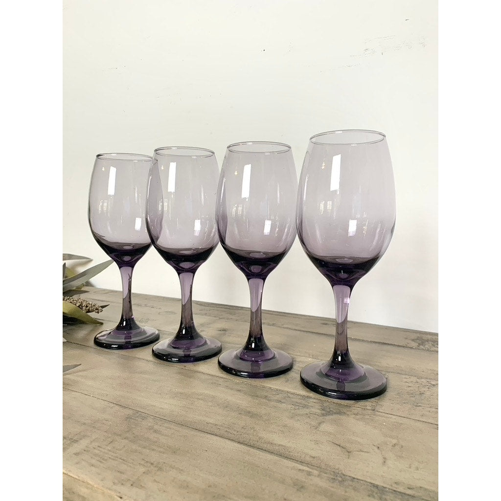 Vintage Amethyst Purple Wine Glasses Set of 4 Mid Century Stemware Bar Feminine