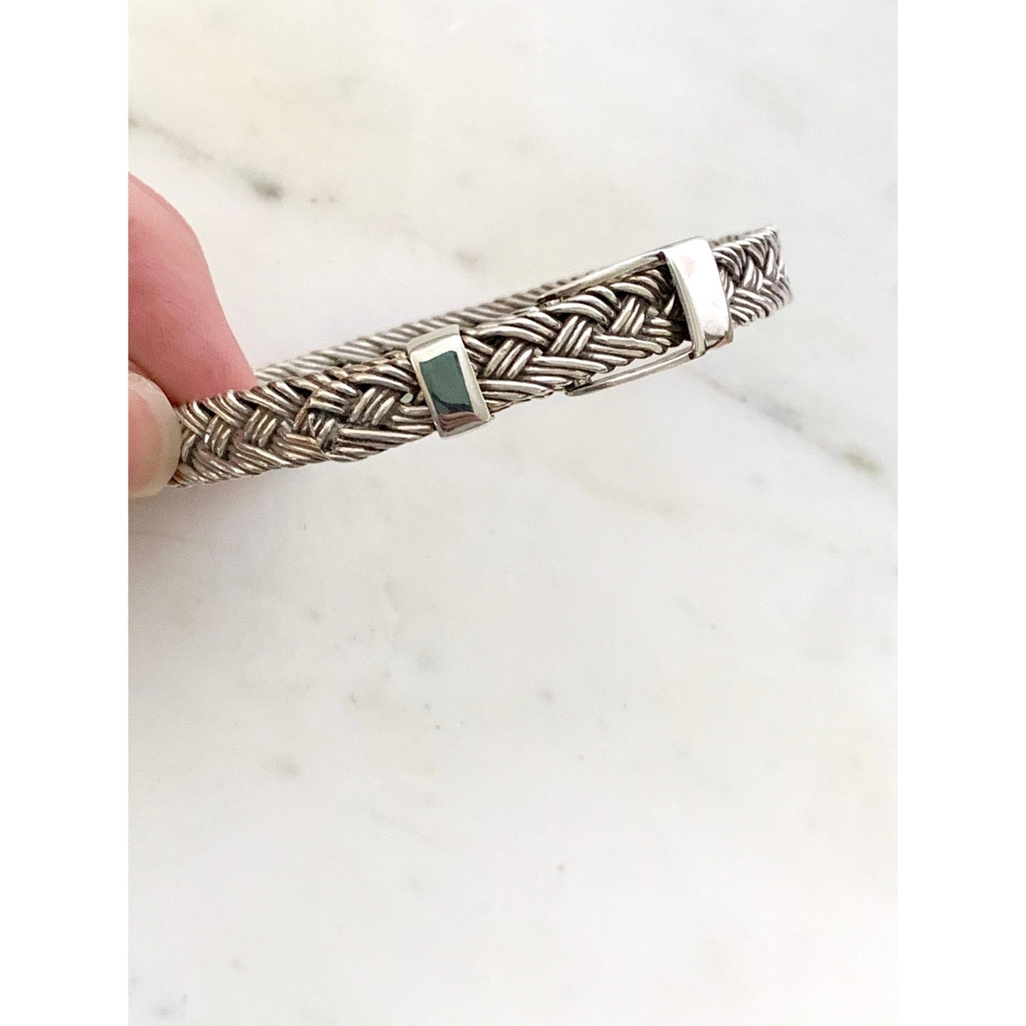 Vintage Sterling Silver Belt Buckle Bangle Bracelet Woven Design 925 Adjustable