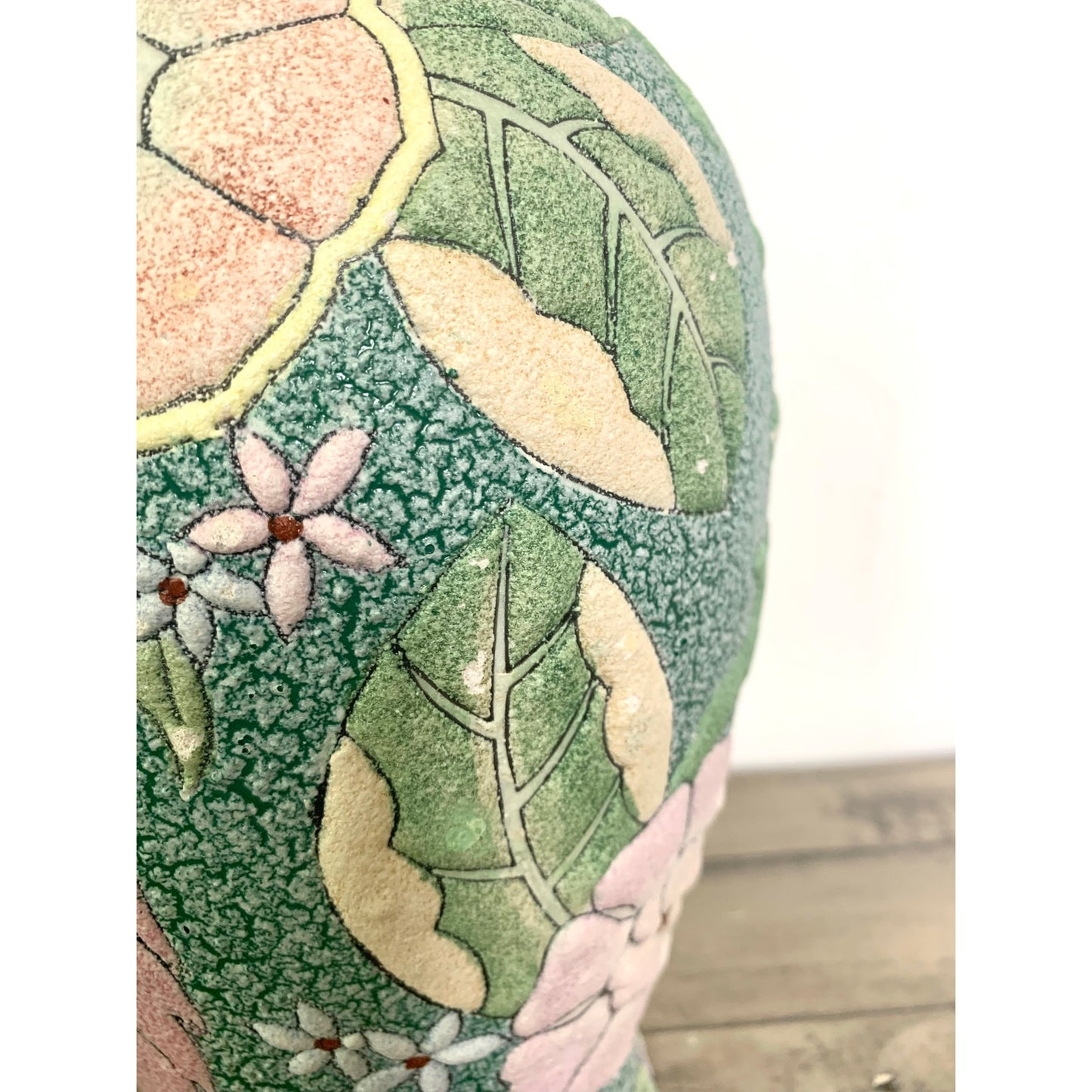 Vintage Chinese High-Relief Textured Ceramic Vase Floral & Fruit Chinoiserie 12"