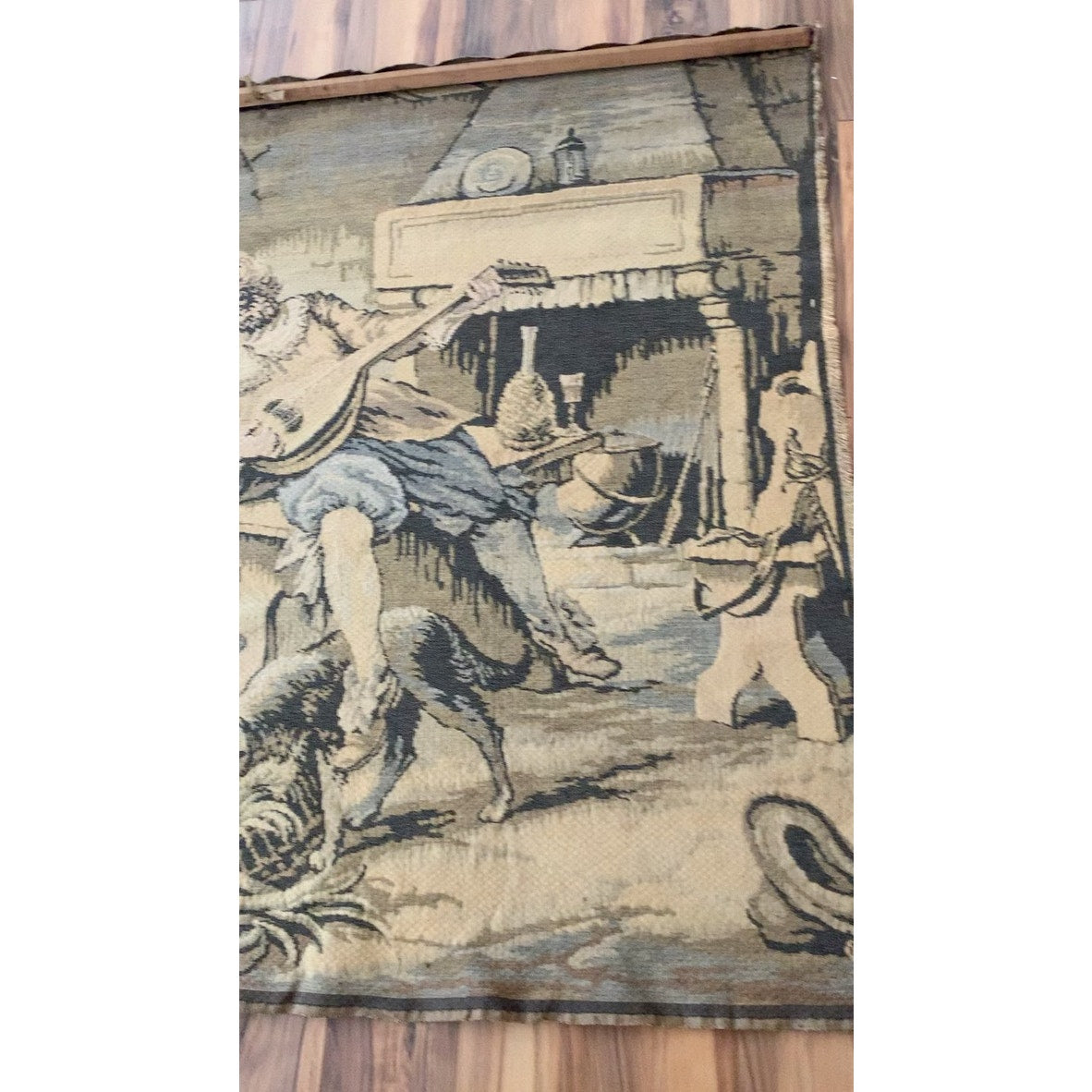 Antique French Renaissance Revival Tapestry Wall Hanging Romantic Courtship Scene