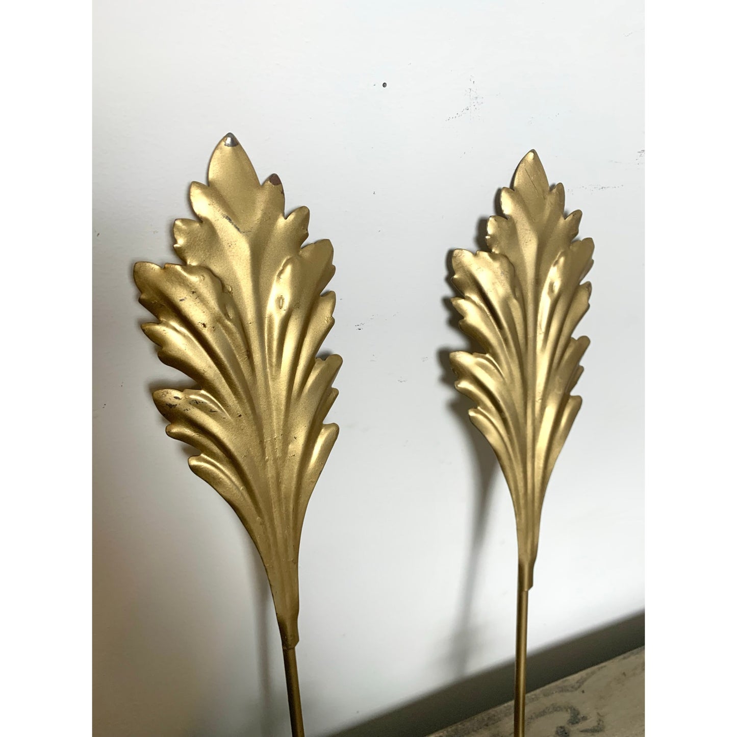 Vintage Gold Leaf Wall Sconces Pair Candleholders Hollywood Regency 15.5 Mid Century Glam