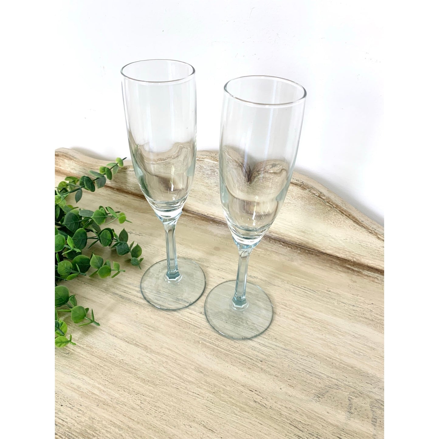 Vintage Champagne Flutes Set Ice Blue Stem Glasses Pair Wedding Servingware