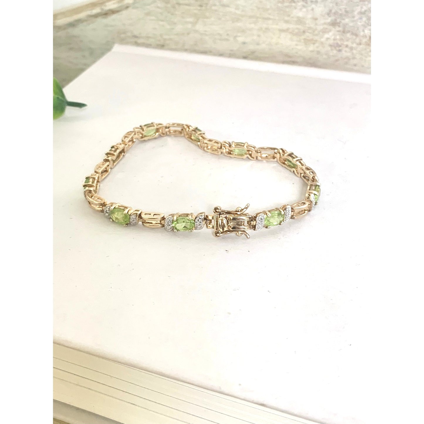 Vintage Ross Simons Peridot Tennis Bracelet Sterling Silver Gold Vermeil Elegant
