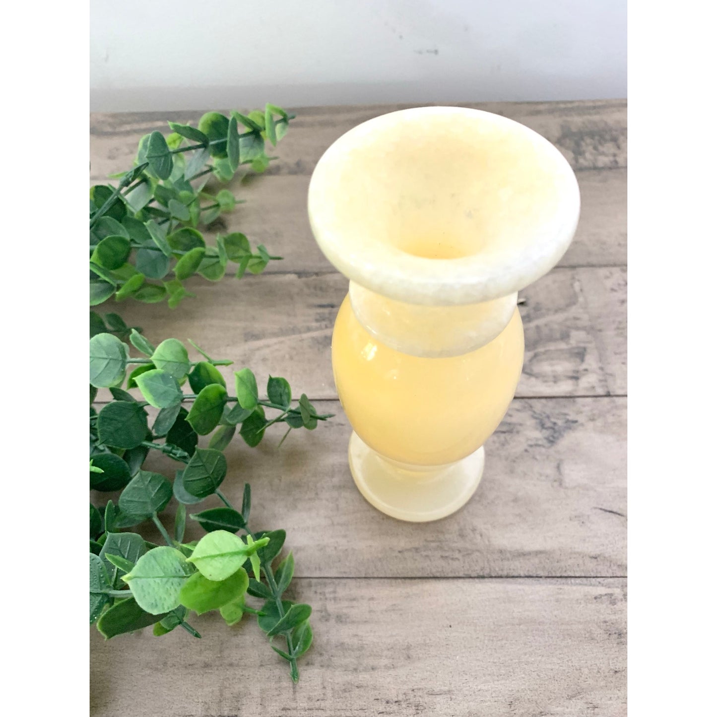 Vintage Yellow Honey Onyx Stone Vase – Carved Marble Natural Organic Stone Boho