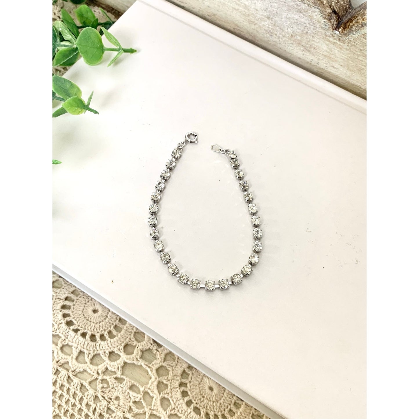Vintage Rhinestone Tennis Bracelet Clear Crystal Silver Tone Classic Statement