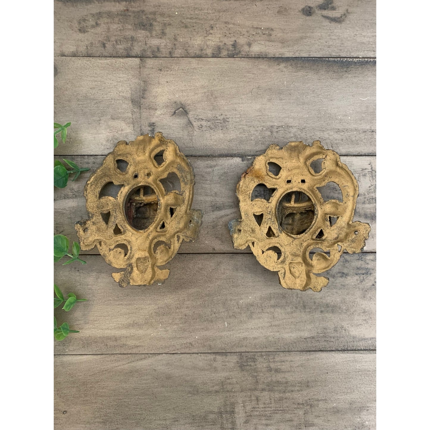Antique French Revival Furniture Mounts Ornate Architectural Crest Pair Wall Decals