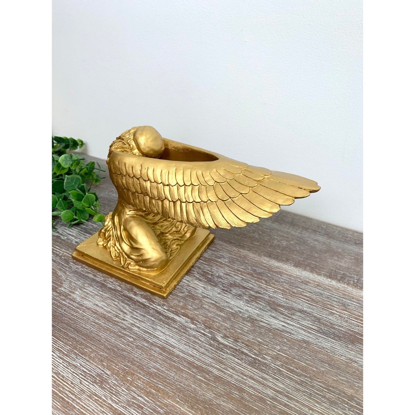 Vintage Gilded Winged Lady Statue Golden Bookend Figurine Hollywood Regency