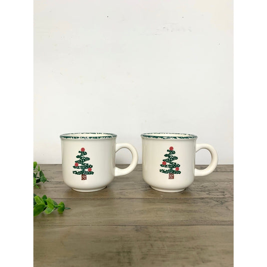 Vintage Furio Italy Christmas Tree Mugs Pair Ceramic Holiday Collectible Cups