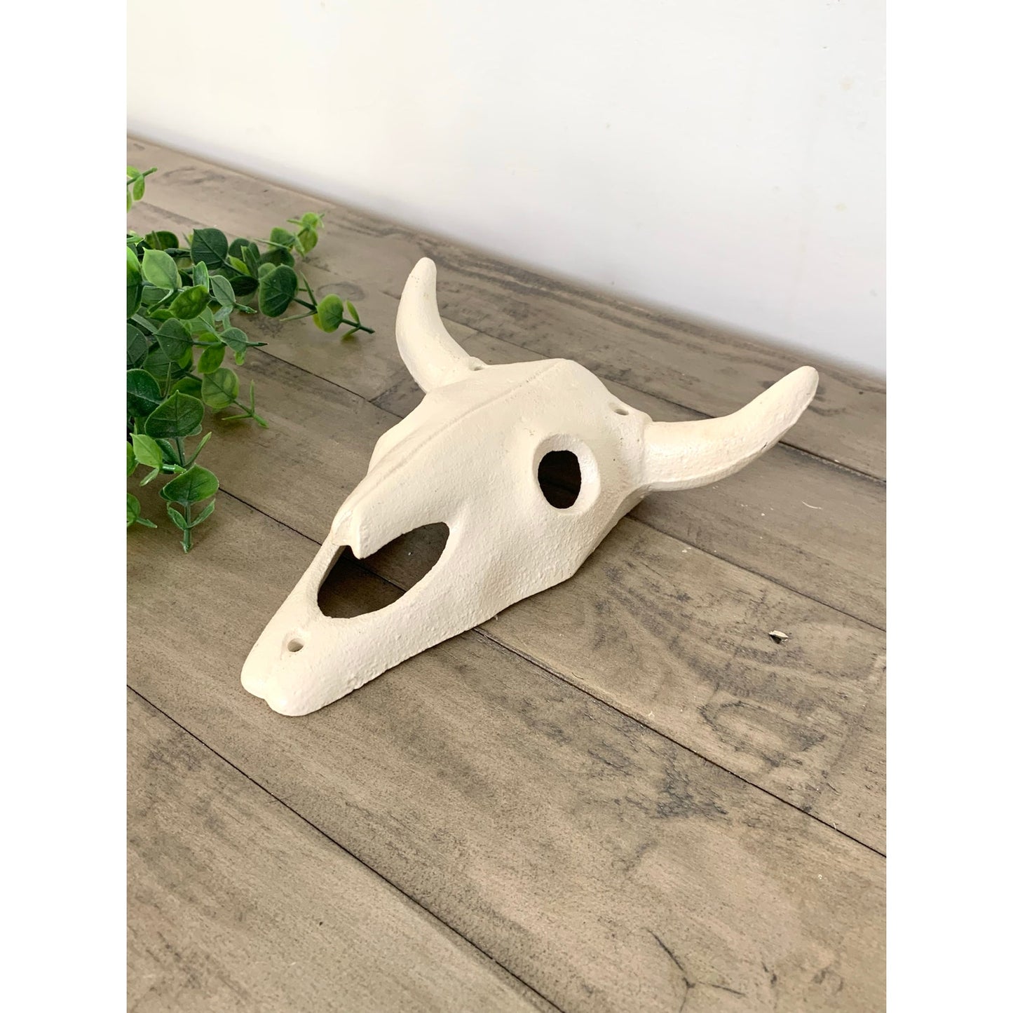 Cast Iron Longhorn Skull Wall Decor Rustic Western Wall Hanging White Bull 3D
