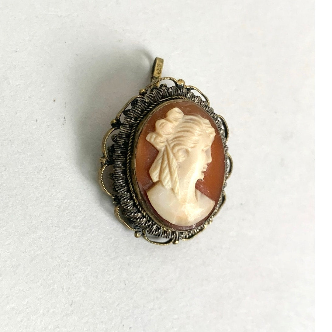 Vintage Carved Shell Cameo Brooch Pendant 12K Gold Filled Victorian Style Jewelry