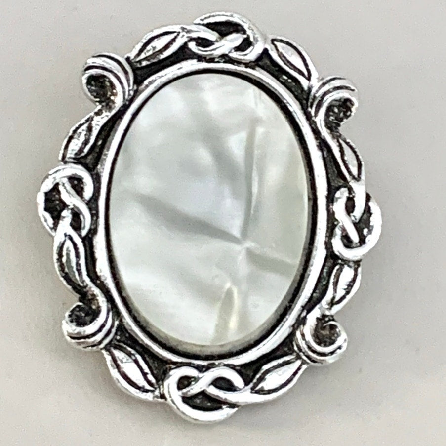 Vintage West Germany Mother of Pearl Scarf Clip Ornate Silver Tone Oval