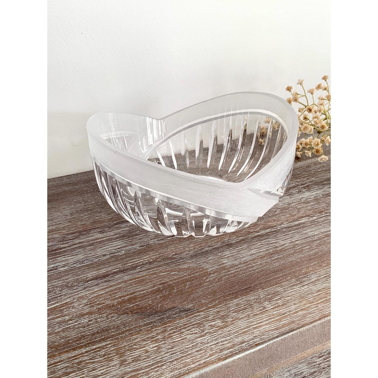 Stunning Crystal Glass Bowl with Frosted Rim and Ribbed Design