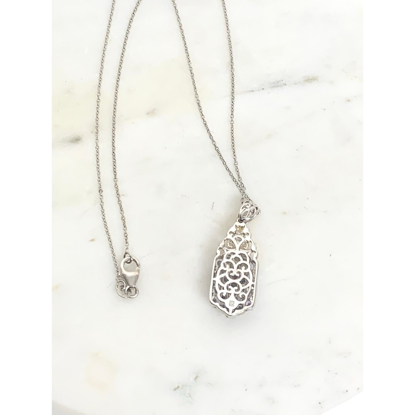 Sterling Silver Tanzanite Pendant Necklace with Gold Filigree Accent, STS 925