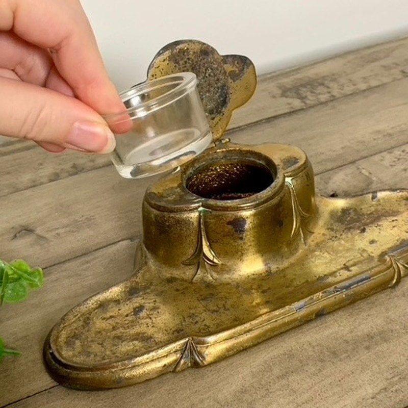 Antique Bradley & Hubbard Brass Inkwell Gold Ornate Old Money Office Decor