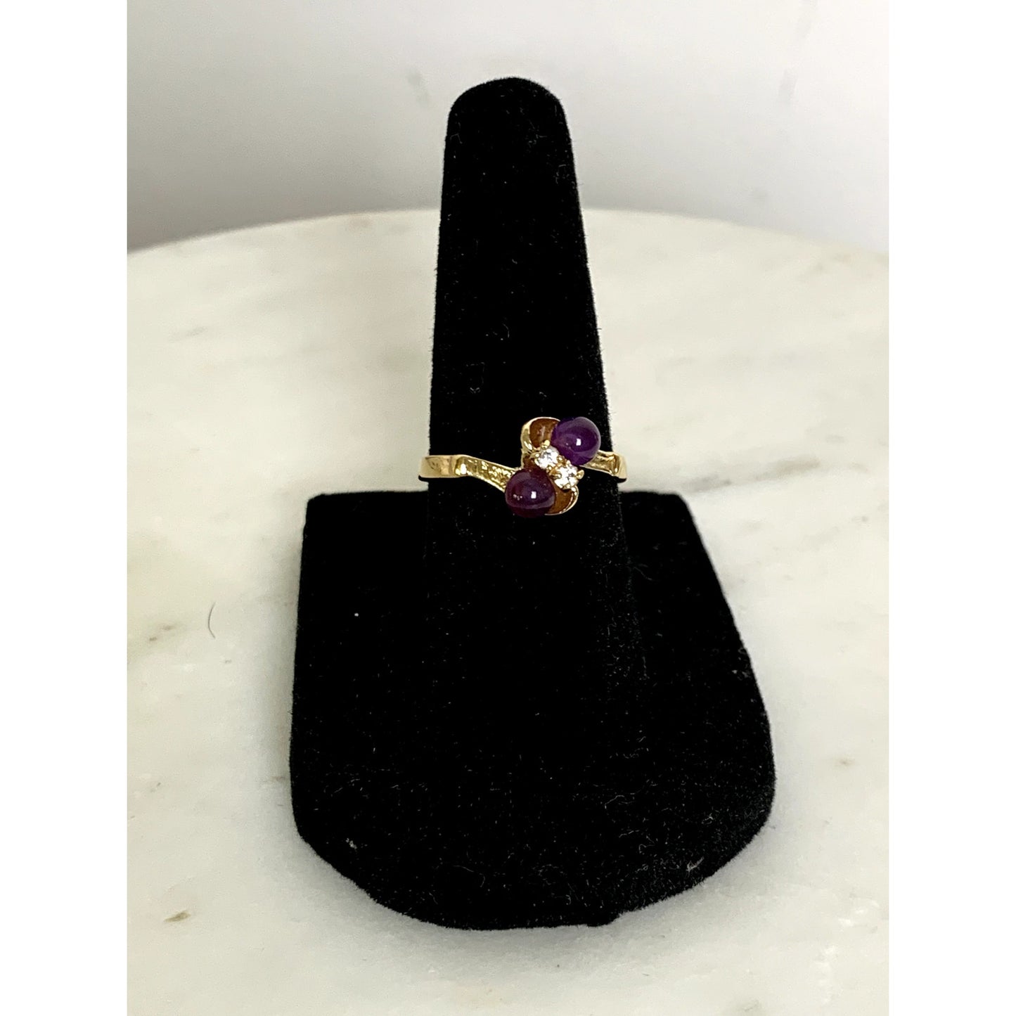 Vintage Gold-Plated Amethyst & CZ Accent Ring – Size 6.25