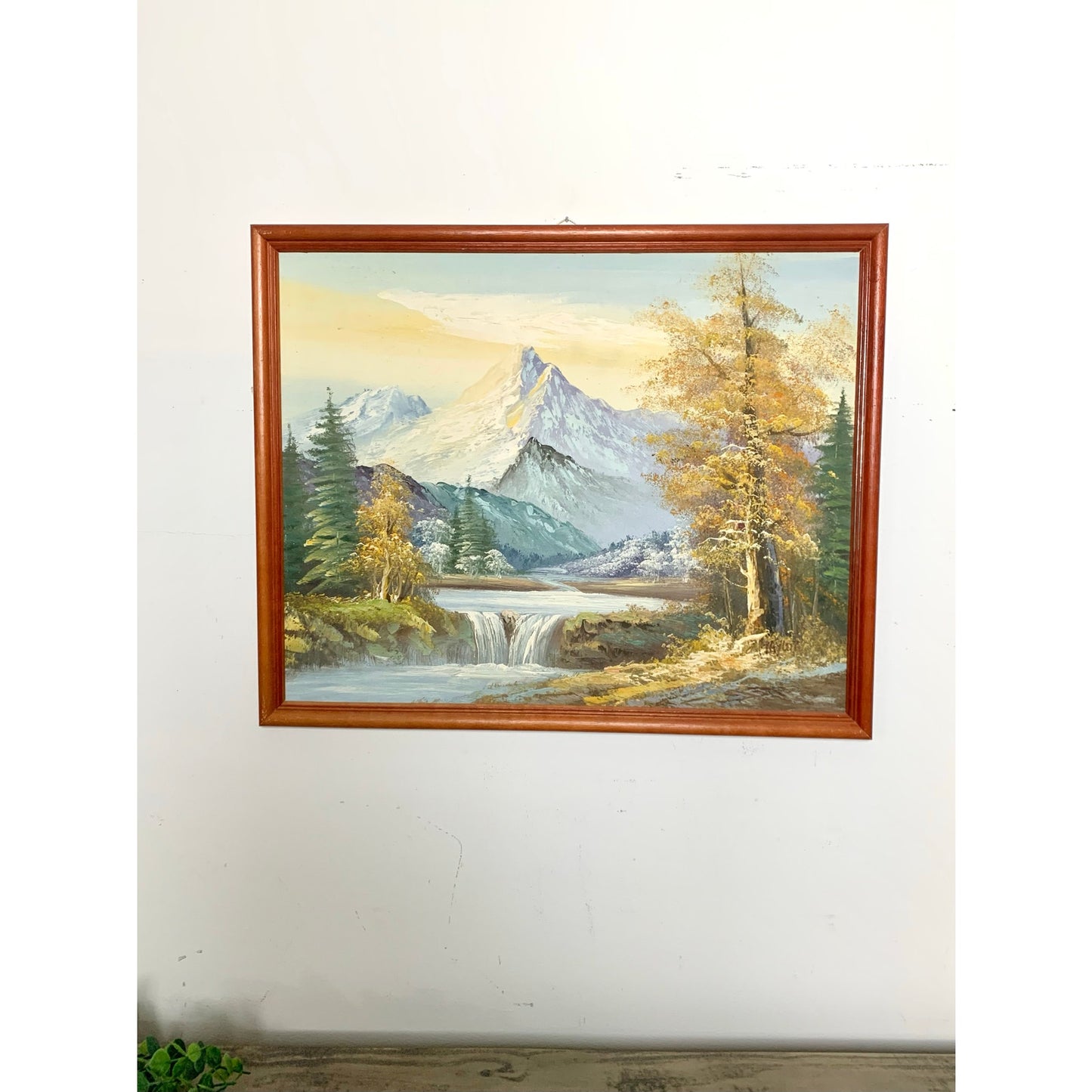 Vintage Mountain Landscape Oil Painting Signed Framed Nature Cottage Fall Art