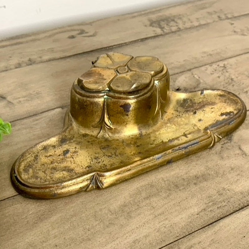 Antique Bradley & Hubbard Brass Inkwell Gold Ornate Old Money Office Decor