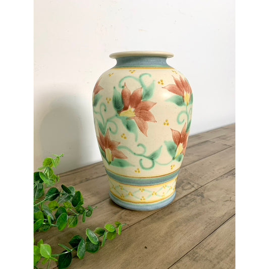 Vintage Hand-Painted Stoneware Pottery Vase – Signed EK Cottagecore Country Chic