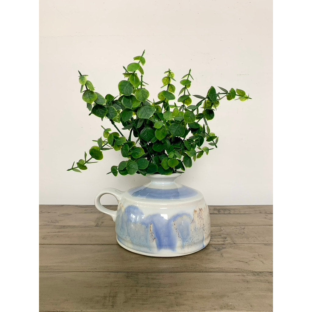 Kravec Studios Art Pottery Vase Oil Lamp Candleholder Signed Ceramic Jug Cottage