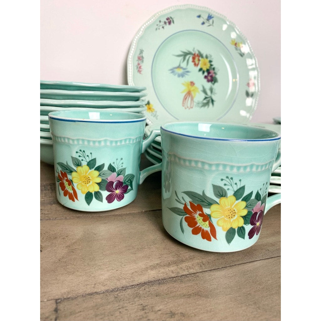 Vintage Kensington Staffordshire Ironstone Dish Set Provincial Pattern England Floral Dinnerware