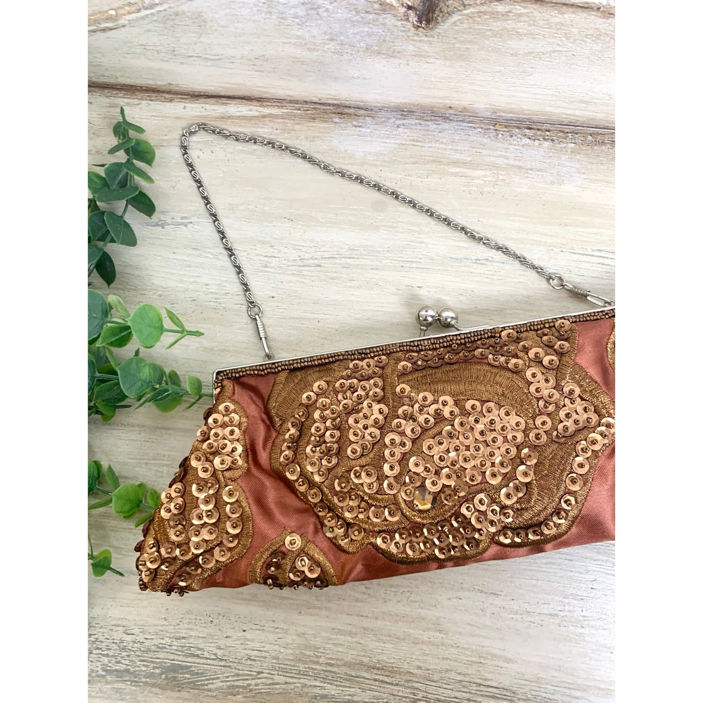 Vintage Brown Sequin Beaded Clutch Purse Evening Bag Cocktail Party Y2K Glam Wedding Guest