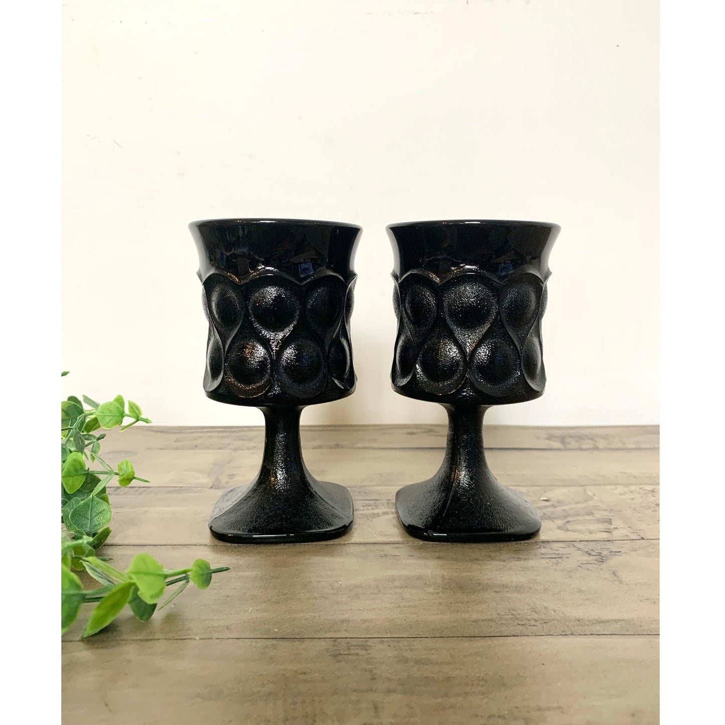 Vintage Noritake Spotlight Ebony Black Glass Water Goblets Mid Century Modern