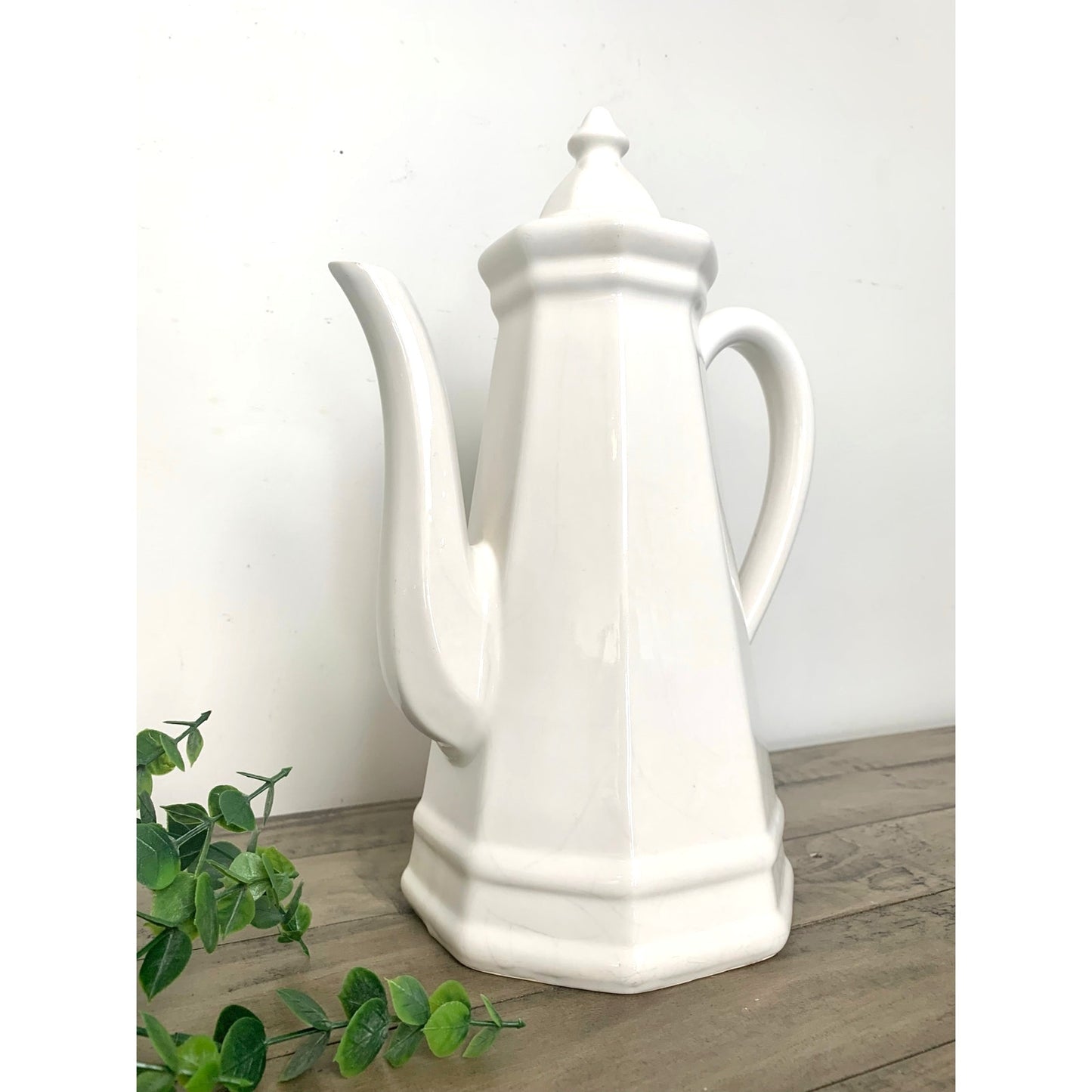 Vintage Pfaltzgraff Heritage Tall White Coffee Pot Octagonal Teapot Country Cottage Farmhouse
