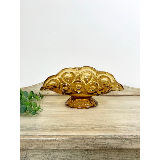 Vintage LE Smith Moon and Stars Amber Glass Banana Boat Bowl Mid Century Cottagecore