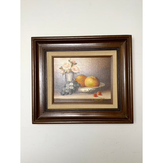 Vintage Still Life Oil Painting Signed C. Desmond, Framed Fruit & Floral Art