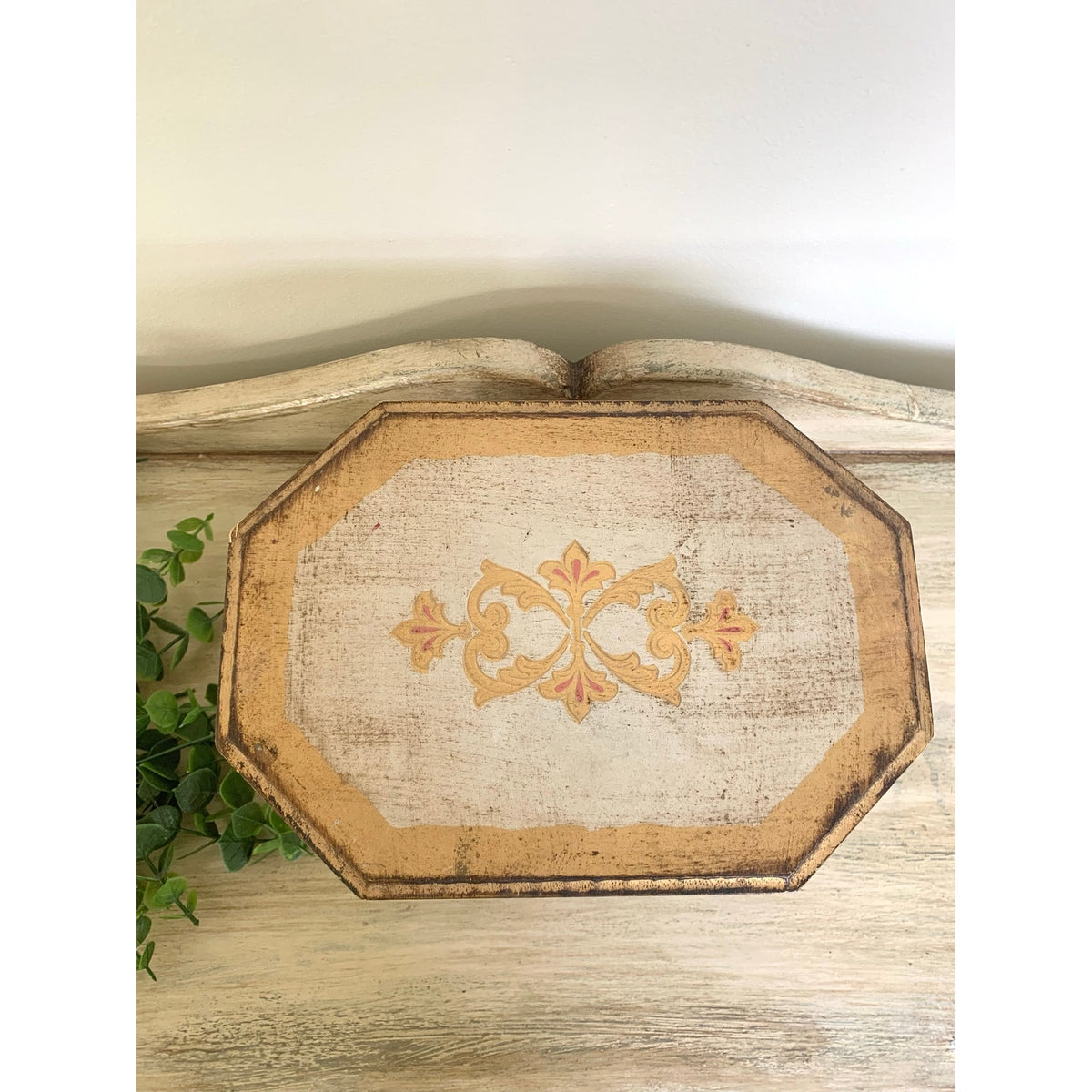Vintage Italian Florentine Jewelry Box Music Box Hand Painted Gilt Wood Hollywood Regency