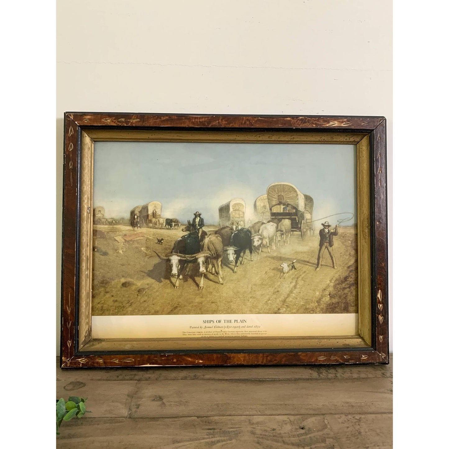 Antique Framed Print of Ships of the Plain by Samuel Coleman in 1872 Rustic Americana