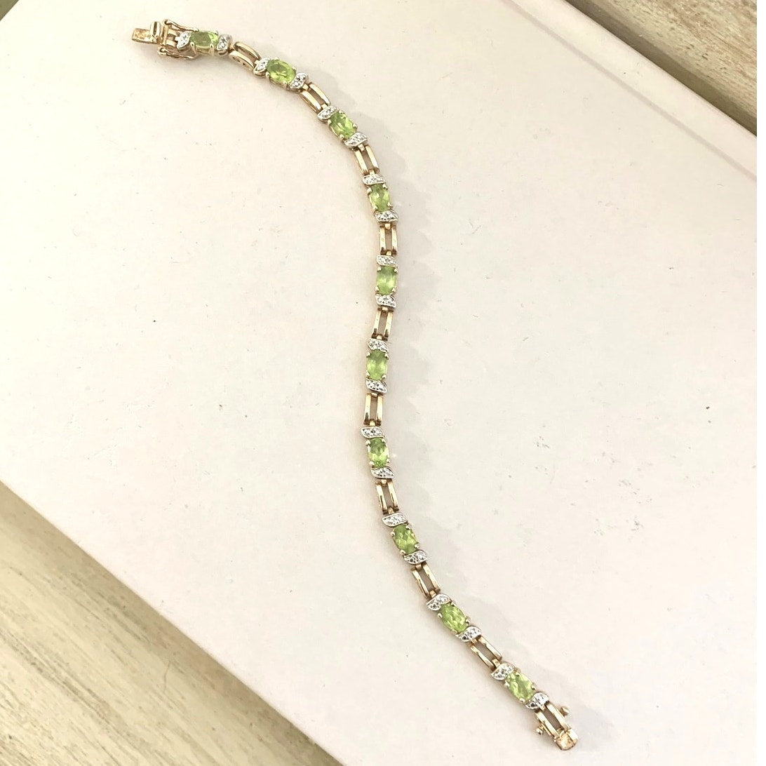 Vintage Ross Simons Peridot Tennis Bracelet Sterling Silver Gold Vermeil Elegant
