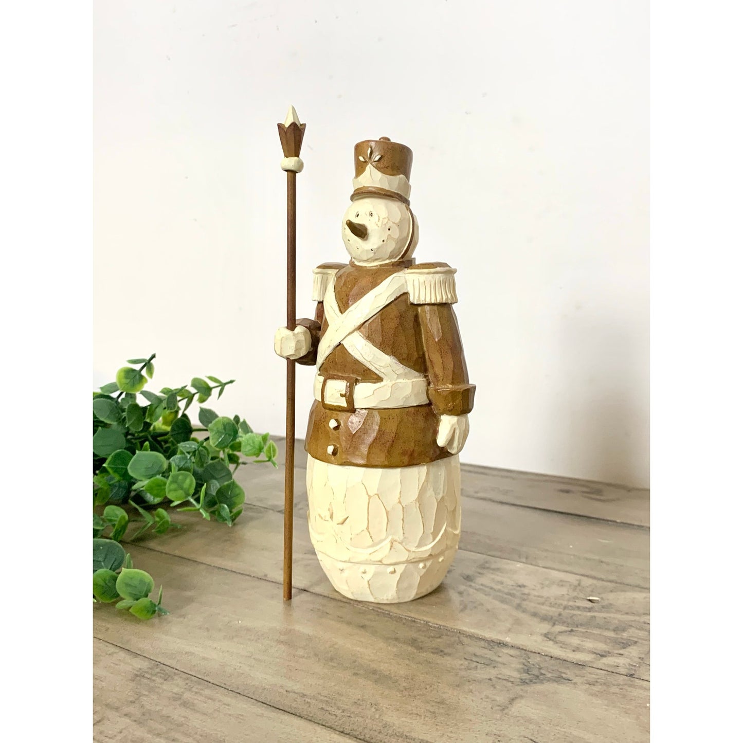 Vintage Hand Carved Snowman Soldier Christmas Figurine Rustic Wooden Winter